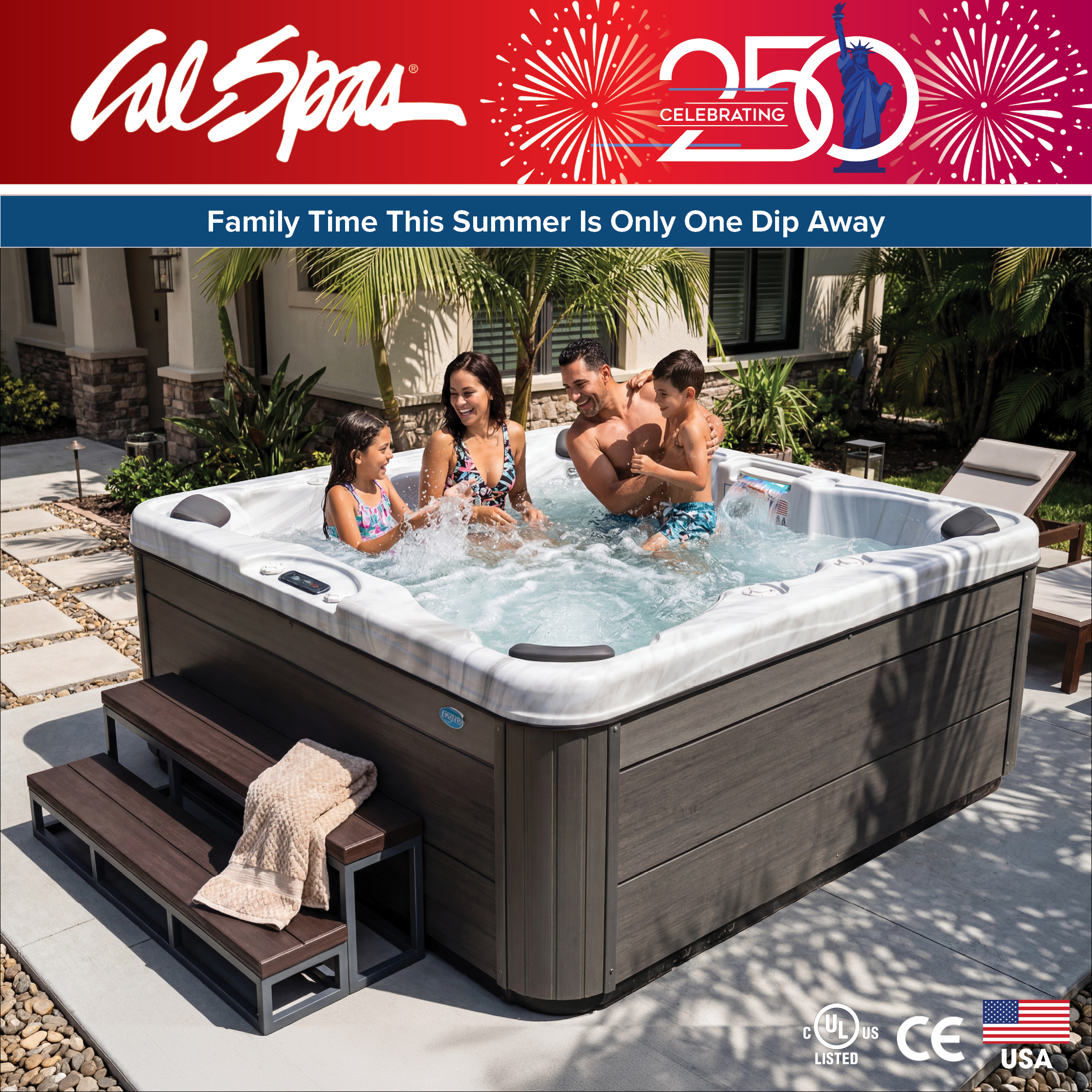 Calspas hot tub being used in a family setting - Tyler